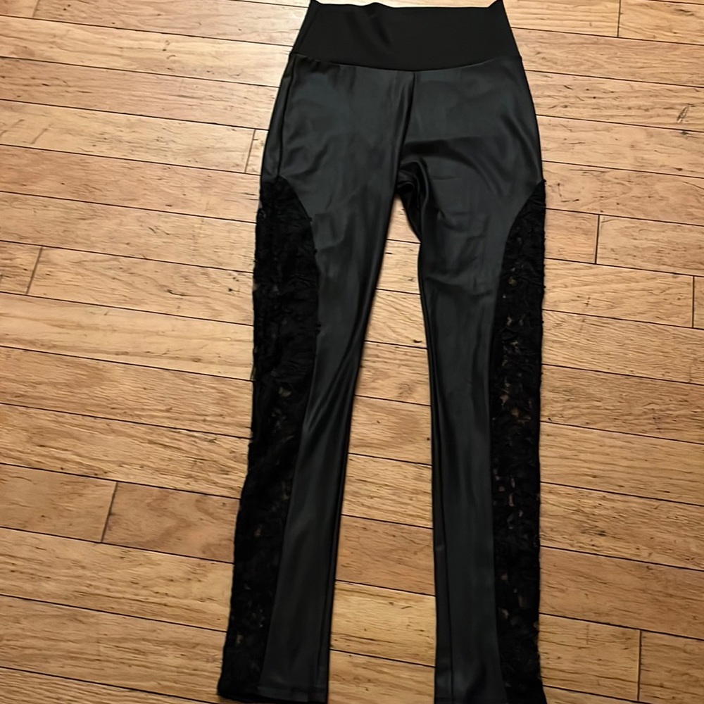 High waisted pleather and lace tights